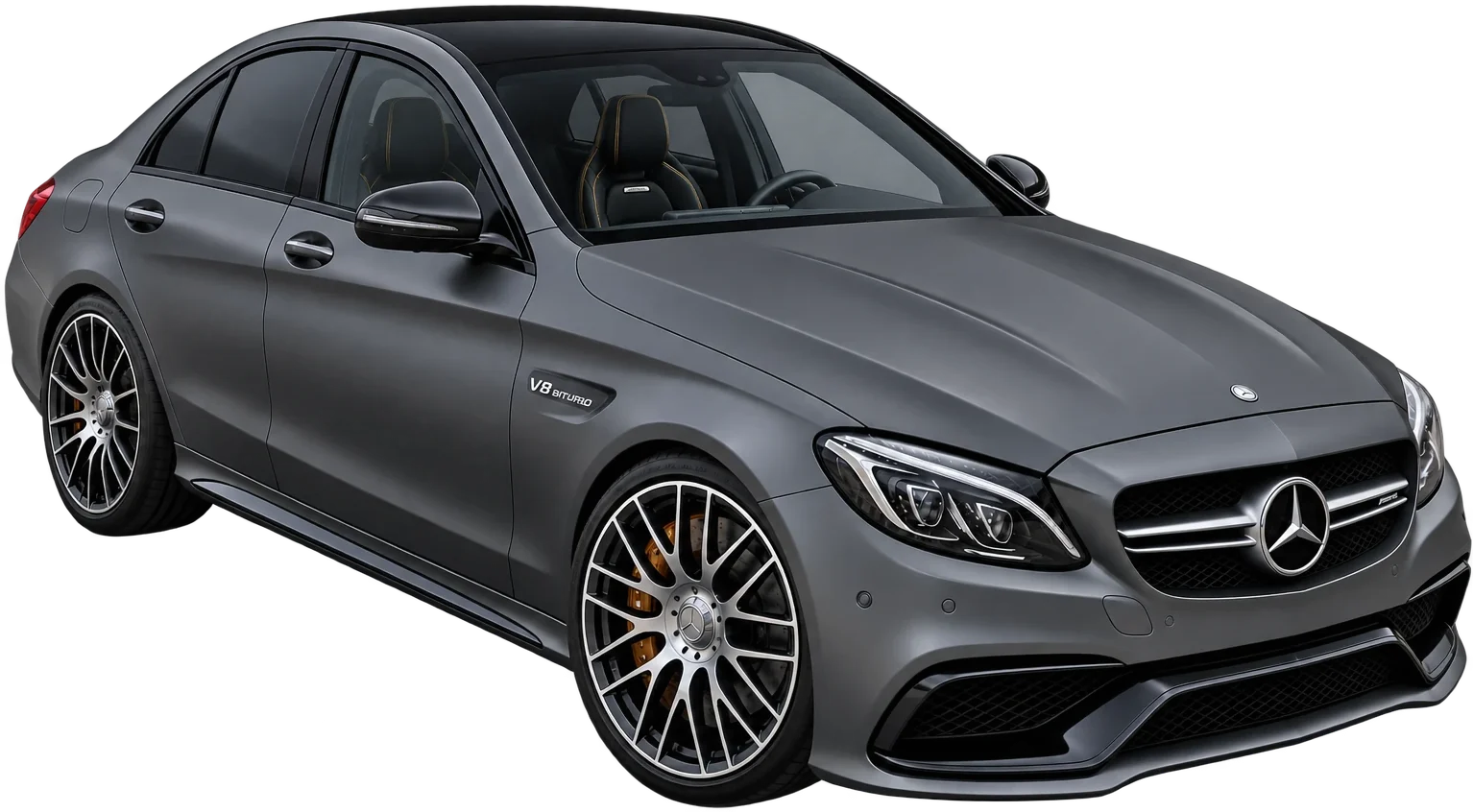 Mercedes-AMG C 63 S in mattgrauer Folierung, Ansicht schr&auml;g von vorn rechts